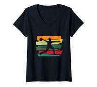 Womens Retro Colored Bowling Silhouette - Artistic Lane Action V-Neck T-Shirt