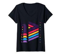 Womens Retro Colorful Geometric Angular Pattern Art Fashion V-Neck T-Shirt