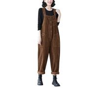 Womens Retro Corduroy Dungarees Loose Casual Sleeveless Bib Overalls Long Jumpsuit Playsuit Baggy Trousers with Pockets