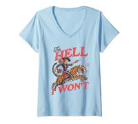 Womens Retro Cowgirl Tiger Shirt The Hell I Won't Western Rodeo V-Neck T-Shirt