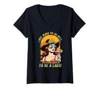 Womens Retro Cowgirl Wild Woman Funny Western Cocktail Attitude Art V-Neck T-Shirt