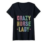 Womens Retro Crazy Horse Lady Country Crew Horseback My Equestrian V-Neck T-Shirt