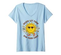 Womens Retro Cute Sun Never Let Them Dim Your Light Positivity V-Neck T-Shirt