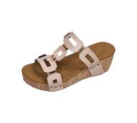 Women's Retro Cutout Strap Cork Wedge Sandals Open Toe Platform Slip On Mules for Daily Commute Picnic Weekend Lounging Beige 7.0