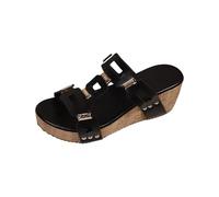 Women's Retro Cutout Strap Cork Wedge Sandals Open Toe Platform Slip On Mules for Daily Commute Picnic Weekend Lounging Black 7.5