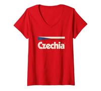 Women's Retro Czechia Flag Czech Republic Red Cesko V-Neck T-Shirt