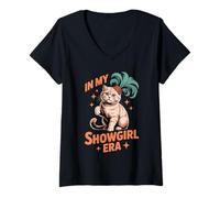 Womens Retro Disco Glam Fashion Cat Vedette Design V-Neck T-Shirt