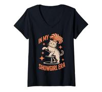 Womens Retro Disco Glam Fashion Cat Vedette Design V-Neck T-Shirt