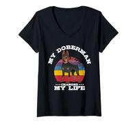 Women's Retro Dog Lover My Doberman Changed My Life Pinscher Dobie V-Neck T-Shirt