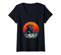 Womens Retro Dog with Scrapbook Creative Memory Artist V-Neck T-Shirt