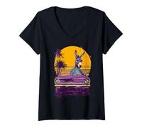 Womens Retro Donkey Cruiser with Shades V-Neck T-Shirt