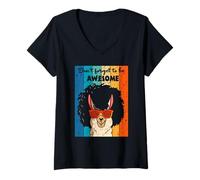 Women's Retro Don't Forget to Be Awesome Sunglasses Llama Alpaca V-Neck T-Shirt