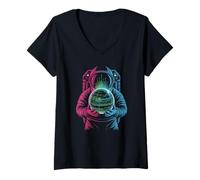 Women's Retro Earth Science Explorer Finding a Vivid Space Rock V-Neck T-Shirt
