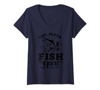 Womens Retro Eat Sleep Fish Repeat - Hilarious Fisherman Lifestyle V-Neck T-Shirt