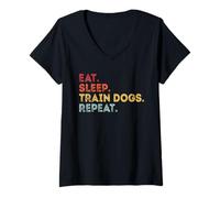 Womens Retro Eat Sleep Train Dogs Repeat Dog Trainer For Women Men V-Neck T-Shirt