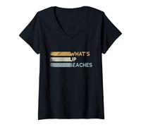 Women's Retro Eighties Beach Pun | What's Up Beaches V-Neck T-Shirt