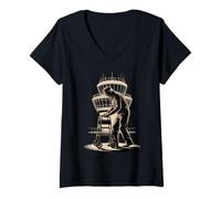 Women's Retro Elderly Walker Airport Control Tower V-Neck T-Shirt