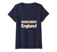 Women's Retro England Flag English Blue V-Neck T-Shirt