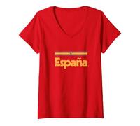 Women's Retro España Flag Spanish Red Spain V-Neck T-Shirt