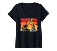 Womens Retro Excavator Digging Truck Constructions V-Neck T-Shirt