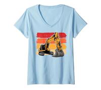 Womens Retro Excavator Digging Truck Constructions V-Neck T-Shirt