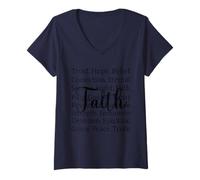 Womens Retro Faith Christian - Faith Based Bible Verse Religious V-Neck T-Shirt