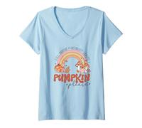 Womens Retro Fall Pumpkin Please Rainbow Autumn Aesthetic Design V-Neck T-Shirt