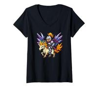 Womens Retro Fantasy Knight on Mystic Unicorn Classic RPG Hero Art V-Neck T-Shirt