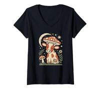 Women's Retro Farm Animal Relaxing by a Magical red Toadstool V-Neck T-Shirt