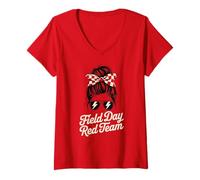 Women's Retro Field Day RED Team Tournament Summer Camp Camp V-Neck T-Shirt