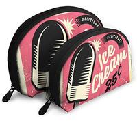 Womens Retro Fifties Tin Sign with Delicious Ice Cream Travel Cosmetic Bags Waterproof 2PC Makeup Clutch Pouch Cosmetic and Toiletries Organizer Bag Portable Travel Toiletry Pouch Girls