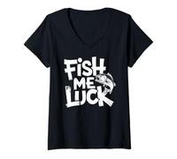 Womens Retro Fish Me Luck Funny Fishing Joke Pun Fishermen Lucky V-Neck T-Shirt