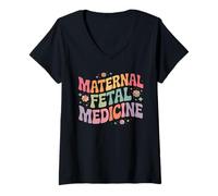 Womens Retro Floral Maternal Fetal Medicine MFM Physician Assistant V-Neck T-Shirt
