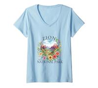 Womens Retro Floral Zion National Park Hiking Camping Outdoor V-Neck T-Shirt