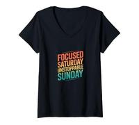 Women's Retro Focused Saturday Unstoppable Sunday Motivation V-Neck T-Shirt