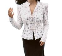 Women's Retro French Elegant Lace Crochet Hollow Button Long Sleeve Shirt Fashion Trend Victorian Style Slim Fit Versatile Long Sleeve Top (White,M)