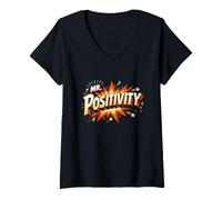 Women's Retro Fun Mr. Positivity Funny Inspiring Human Great Day V-Neck T-Shirt