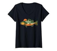 Womens Retro Funny Fishing Outdoor Forest Nature Wildlife Fisherman V-Neck T-Shirt