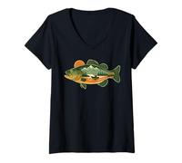 Womens Retro Funny Fishing Outdoor Forest Nature Wildlife Fisherman V-Neck T-Shirt