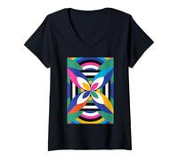 Women's Retro Geometric 80s Memphis Style V-Neck T-Shirt