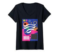 Women's Retro Geometric 80s Memphis Style V-Neck T-Shirt