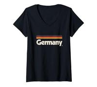 Women's Retro Germany Flag German Black Deutschland V-Neck T-Shirt