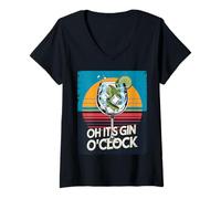 Womens Retro Gin O’Clock Funny Drinking Quote V-Neck T-Shirt