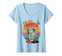 Womens Retro Gin O’Clock Funny Drinking Quote V-Neck T-Shirt