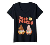 Womens Retro Gnomes Just Peachy Summer Fruit Georgia Peaches V-Neck T-Shirt