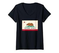 Women's Retro Golden State Bear Graphic California Republic V-Neck T-Shirt