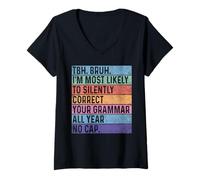 Womens Retro Grammar Correction Teacher Meme No Cap Back To School V-Neck T-Shirt