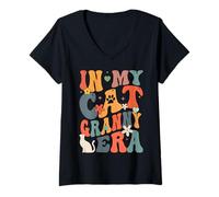 Womens Retro Groovy Funny in My Cat Granny Era for Women V-Neck T-Shirt