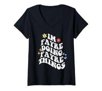 Womens Retro Groovy Im Fayre Doing Fayre Things Funny Mother's Day V-Neck T-Shirt