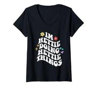 Womens Retro Groovy Im Hettie Doing Hettie Things Funny Mother's V-Neck T-Shirt